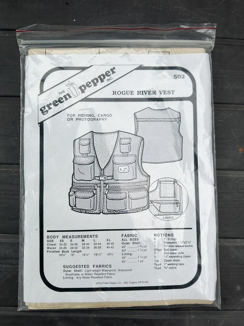 The Green Pepper Inc Rogue River Vest Sewing Pattern